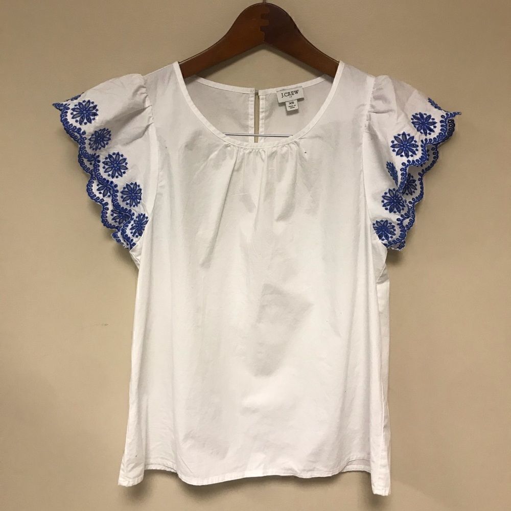 J Crew embroidered ruffle sleeve top.  Size XS